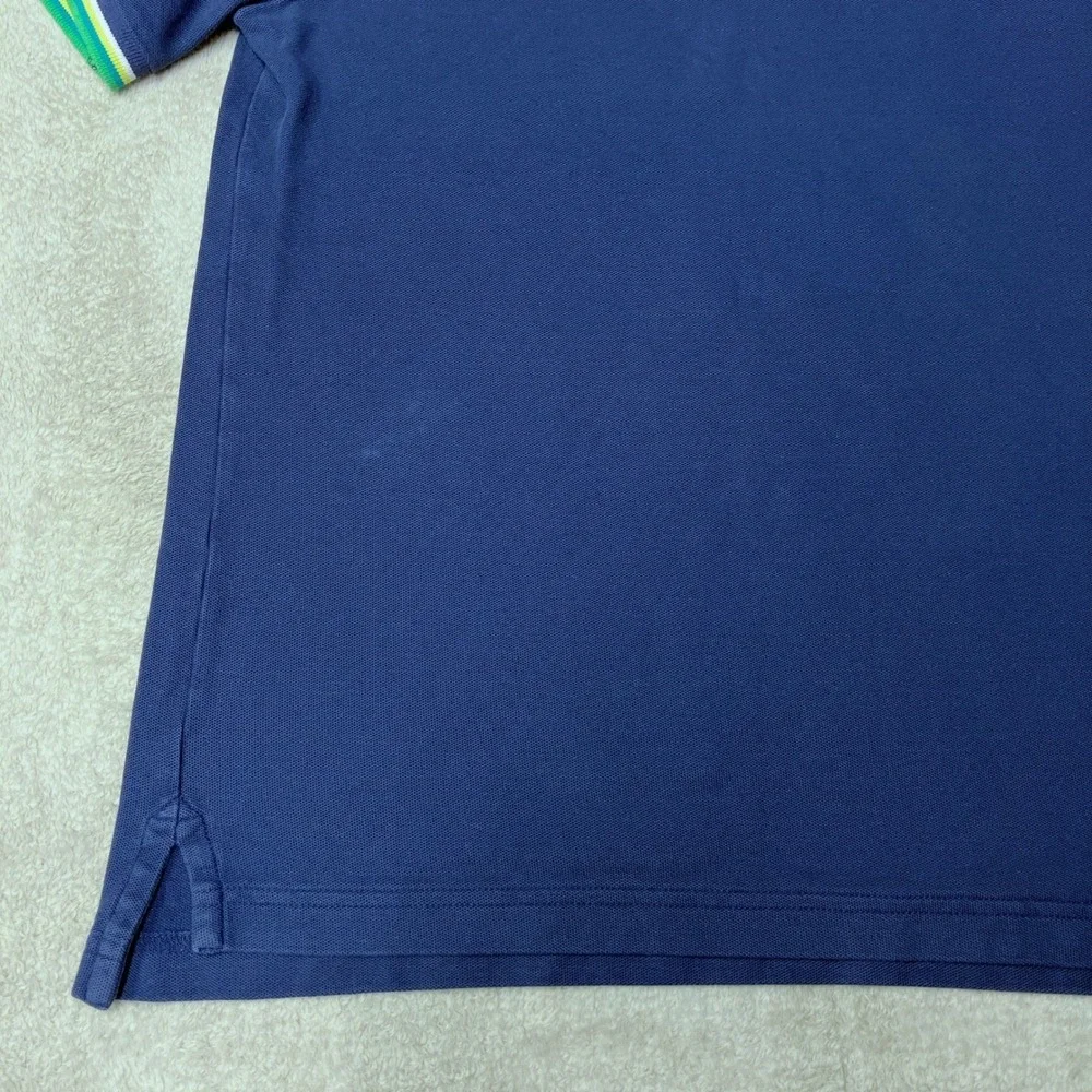 Psycho Bunny Polo Shirt Logo Navy Blue Striped Collar Peru Mens Size 5 L